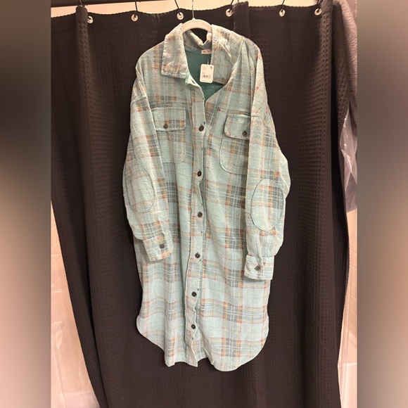 Free People Oversized Plaid Shirt Jacket Color: MOSS XL NWT - Picture 6 of 7